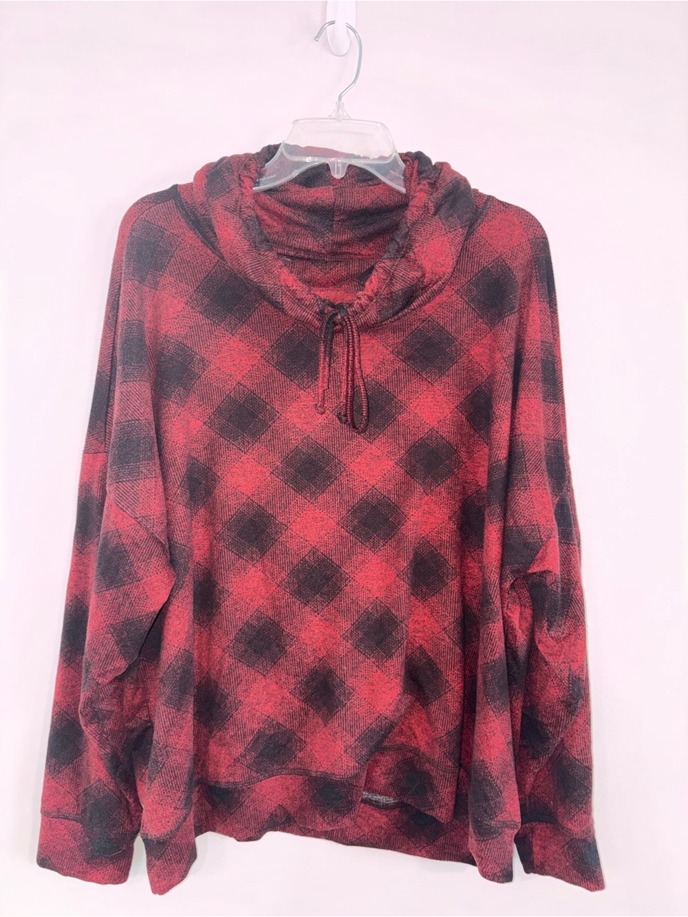 Maurices Red and Black Plaid Cowl Neck Shirt